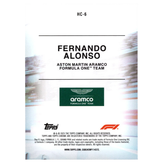 2025 Topps Chrome F1 Fernando Alonso Helmet Collection HC-6 Trading Card Topps
