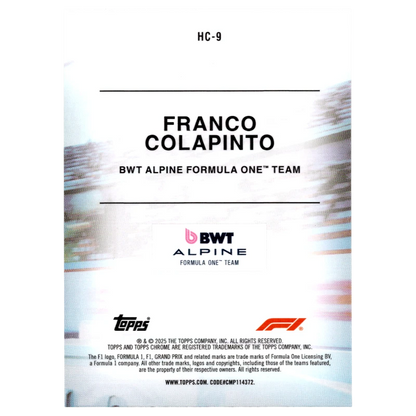 2025 Topps Chrome F1 Franco Colapinto Helmet Collection HC-9 Trading Card Topps