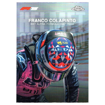 God Grade 2025 Topps Chrome F1 Franco Colapinto Helmet Collection HC-9 trading card featuring a racing helmet design