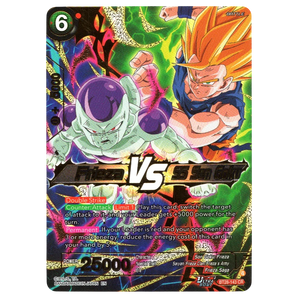 God Grade Frieza VS SS Son Goku BT28-143 CR Dragon Ball Super card. Features Frieza and Super Saiyan Son Goku in battle.
