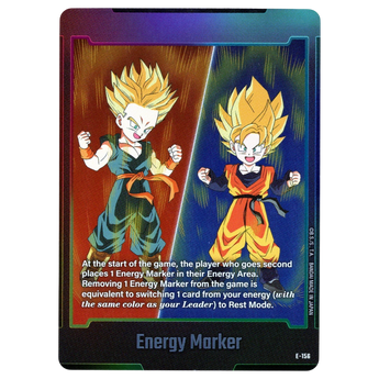 God Grade Dragon Ball Super Fusion World Energy Marker E-156 silver rarity card featuring Goten and Trunks