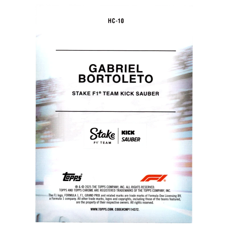 2025 Topps Chrome F1 Gabriel Bortoleto RC Helmet Collection HC-10 Trading Card Topps