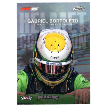 God Grade 2025 Topps Chrome F1 Gabriel Bortoleto Rookie Card featuring a detailed racing helmet design