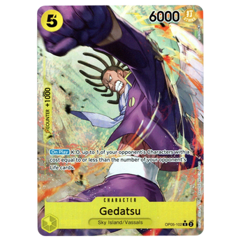 God Grade Gedatsu Alternate Art OP05-102 Rare One Piece trading card featuring dynamic character illustration