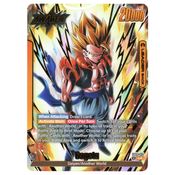 God Grade Dragon Ball Super Fusion World Gogeta FB09-073 L star alternate art leader card with gold foil details