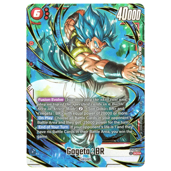 God Grade Gogeta BR Alternate Art Secret Rare Dragon Ball Super Fusion World card featuring blue hair and aura