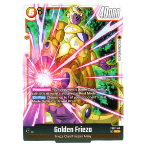 God Grade Golden Frieza FB02-140 SCR Dragon Ball Super Fusion World trading card. Near Mint condition.