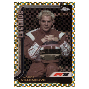 God Grade 2025 Topps Chrome F1 Jacques Villeneuve Legends Gold Refractor trading card numbered 03/50
