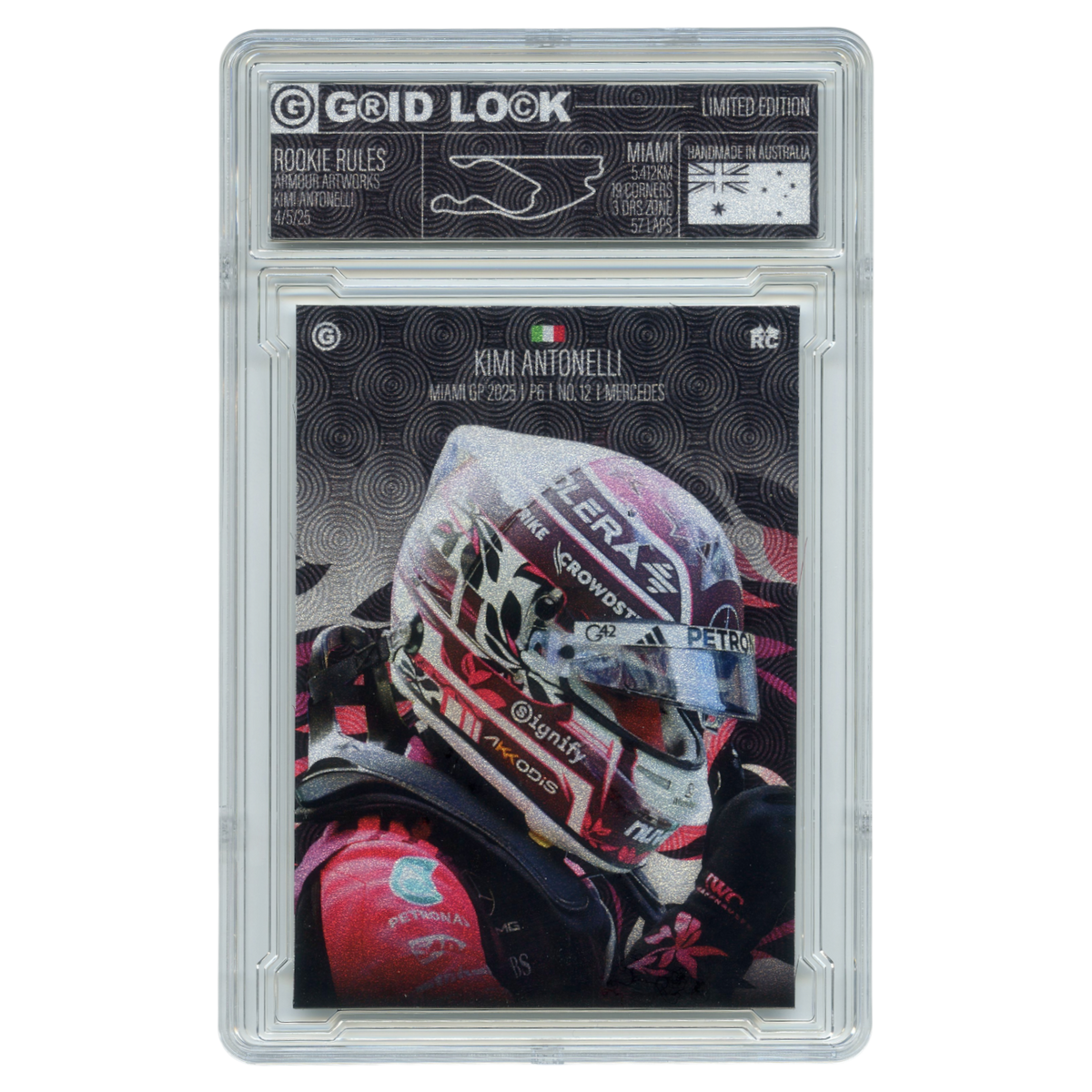 2025 Kimi Antonelli Formula 1 Miami Helmet Collection Grid Lock Iridium RC 1/1 AA-7 Trading Card Topps