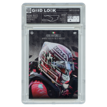 God Grade Kimi Antonelli 2025 Miami Formula 1 Grid Lock Iridium 1/1 rookie card in a protective slab