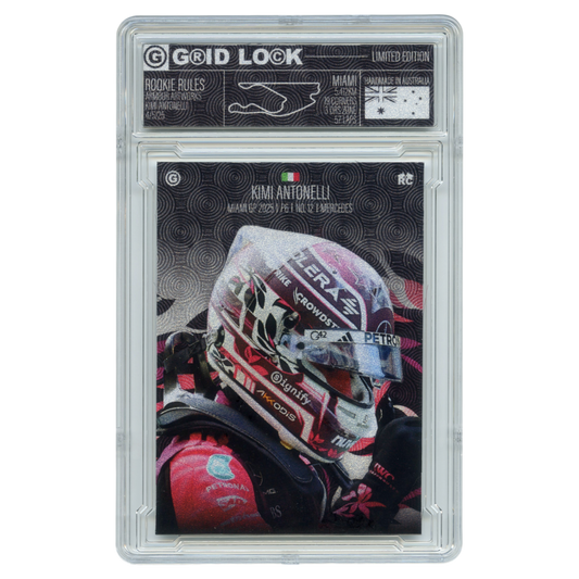 2025 Kimi Antonelli Formula 1 Miami Helmet Collection Grid Lock Iridium RC 1/1 AA-7 Trading Card Topps