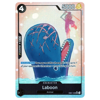 God Grade Laboon Alternate Art Super Rare One Piece card featuring the whale character in a soft artistic style
