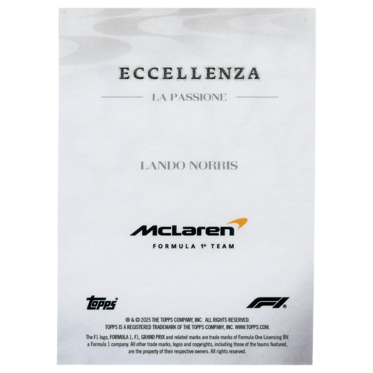 2025 Topps Eccellenza F1 Lando Norris La Passione 6/10 Trading Card Topps