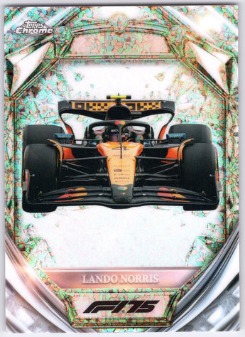 God Grade 2025 Topps Chrome F1 Lando Norris McLaren Diamond 75th Anniversary trading card featuring a front car view