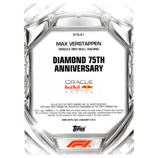 2025 Topps Chrome F1 Max Verstappen Diamond 75th Anniversary D75-21 Trading Card Topps