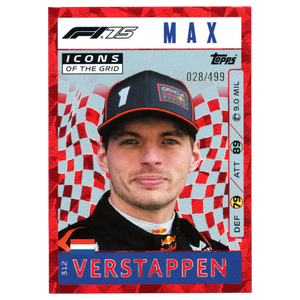 2025 Topps Turbo Attax F1 Max Verstappen Icons of the Grid Red Parallel 028/499 #312