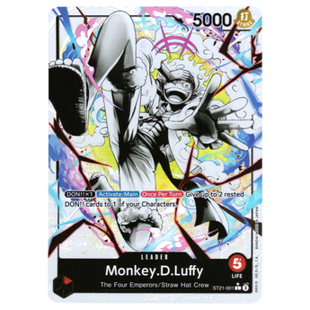 God Grade Monkey D Luffy Parallel Leader card from One Piece Starter Deck EX Gear 5 featuring vibrant Gear 5 art