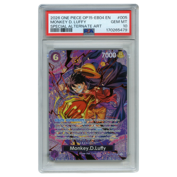 God Grade PSA 10 Monkey D Luffy SP ST26-005 SR One Piece card in a protective slab with special alternate art