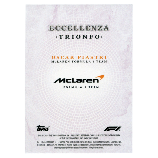 2024 Topps Eccellenza F1 Oscar Piastri Trionfo Purple Parallel McLaren Papaya 18/25 Trading Card Topps