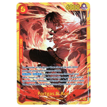 God Grade Portgas D Ace OP16-118 SEC Secret Rare One Piece card featuring fiery artwork of the character