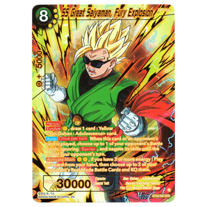 God Grade SS Great Saiyaman, Fury Explosion BT28-083 SPR trading card. Features character in green outfit and sunglasses, with yellow energy effects.