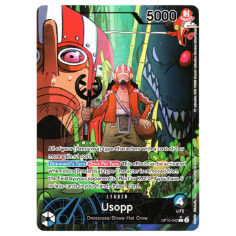 God Grade Usopp Parallel Leader card from One Piece Royal Blood set featuring vibrant jungle artwork