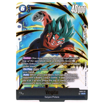 God Grade Vegito FB10-121 SCR Secret Rare Dragon Ball Super Fusion World card featuring dynamic character art