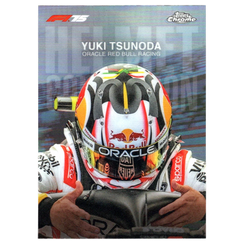 God Grade 2025 Topps Chrome F1 Yuki Tsunoda Helmet Collection HC-3 trading card featuring a racing helmet close-up